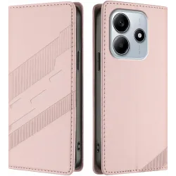 Phonesta Embossed Lines Book Wallet Case hoesje voor Xiaomi Redmi Note 14 5G - Roze