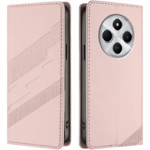 Phonesta Embossed Lines Book Wallet Case hoesje voor Xiaomi Redmi 14C / Xiaomi Poco C75 - Roze