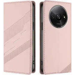 Phonesta Embossed Lines Book Wallet Case hoesje voor Xiaomi Redmi A3 - Roze