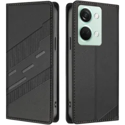 Phonesta Embossed Lines Book Wallet Case hoesje voor OnePlus Nord 3 - Zwart