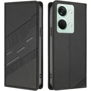 Phonesta Embossed Lines Book Wallet Case hoesje voor OnePlus Nord 3 - Zwart