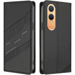 Phonesta Embossed Lines Book Wallet Case hoesje voor OnePlus Nord CE 4 Lite - Zwart