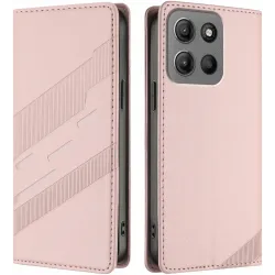 Phonesta Embossed Lines Book Wallet Case hoesje voor Motorola Moto G17/G17 Power/G15/G15 Power - Roze