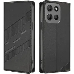 Phonesta Embossed Lines Book Wallet Case hoesje voor Motorola Moto G17/G17 Power/G15/G15 Power - Zwart