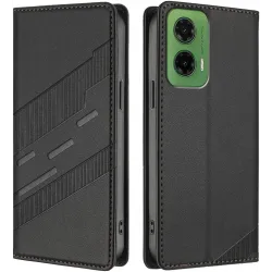 Phonesta Embossed Lines Book Wallet Case hoesje voor Motorola Moto G35 - Zwart