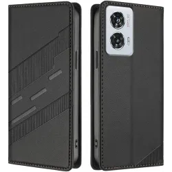 Phonesta Embossed Lines Book Wallet Case hoesje voor Motorola Edge 50 Fusion - Zwart