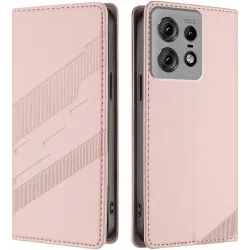 Phonesta Embossed Lines Book Wallet Case hoesje voor Motorola Edge 50 Pro - Roze
