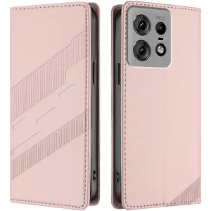 Phonesta Embossed Lines Book Wallet Case hoesje voor Motorola Edge 50 Pro - Roze