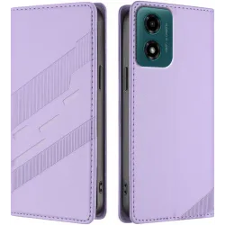 Phonesta Embossed Lines Book Wallet Case hoesje voor Motorola Moto G04 / G04s / G24 / G24 Power / E14 - Paars