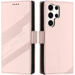 Phonesta Embossed Lines Book Wallet Case hoesje voor Samsung Galaxy S25 Ultra - Roze