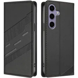 Phonesta Embossed Lines Book Wallet Case hoesje voor Samsung Galaxy S25 - Zwart
