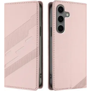 Phonesta Embossed Lines Book Wallet Case hoesje voor Samsung Galaxy S25 Plus - Roze