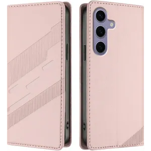 Phonesta Embossed Lines Book Wallet Case hoesje voor Samsung Galaxy S24 FE - Roze
