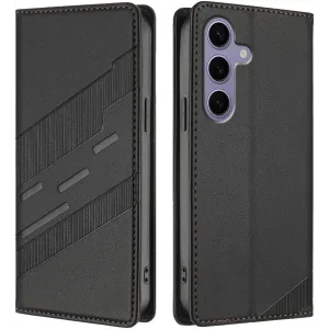 Phonesta Embossed Lines Book Wallet Case hoesje voor Samsung Galaxy S24 FE - Zwart