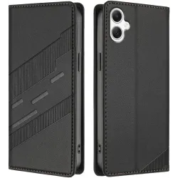 Phonesta Embossed Lines Book Wallet Case hoesje voor Samsung Galaxy A06 4G/5G - Zwart