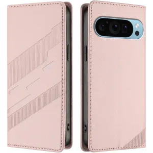 Phonesta Embossed Lines Book Wallet Case hoesje voor Google Pixel 9 / 9 Pro - Roze