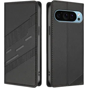 Phonesta Embossed Lines Book Wallet Case hoesje voor Google Pixel 9 / 9 Pro - Zwart