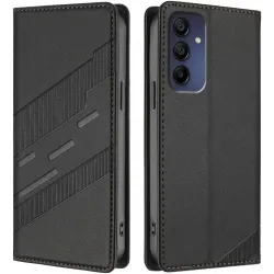 Phonesta Embossed Lines Book Wallet Case hoesje voor Samsung Galaxy A16 - Zwart