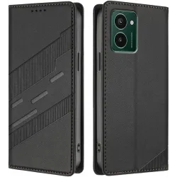 Phonesta Embossed Lines Book Wallet Case hoesje voor HMD Pulse/Pulse Plus/Pulse Pro - Zwart