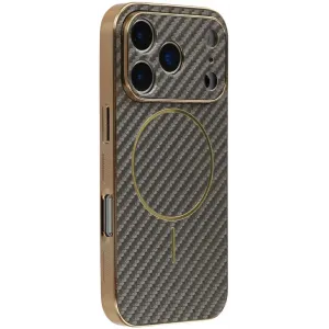 Phonesta Luxury Carbon Fiber Back Cover hoesje met MagSafe voor Apple iPhone 17 Pro - Bruin
