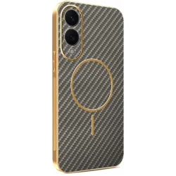 Phonesta Luxury Carbon Fiber Back Cover hoesje met MagSafe voor Samsung Galaxy S25 Edge - Bruin