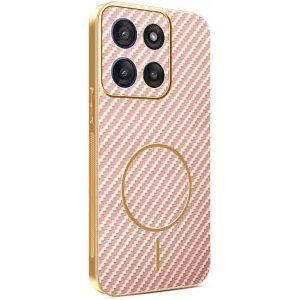 Phonesta Luxury Carbon Fiber Back Cover hoesje met MagSafe voor Motorola Moto G56 - Roze