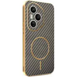 Phonesta Luxury Carbon Fiber Back Cover hoesje met MagSafe voor HONOR 400 Pro - Bruin