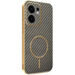 Phonesta Luxury Carbon Fiber Back Cover hoesje met MagSafe voor Oppo Reno13 F 4G/5G / Reno13 FS 5G - Bruin
