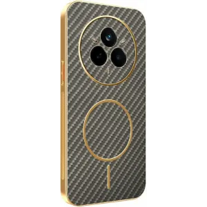 Phonesta Luxury Carbon Fiber Back Cover hoesje met MagSafe voor Realme 14 Pro - Bruin