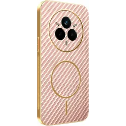 Phonesta Luxury Carbon Fiber Back Cover hoesje met MagSafe voor Realme 14 Pro - Roze