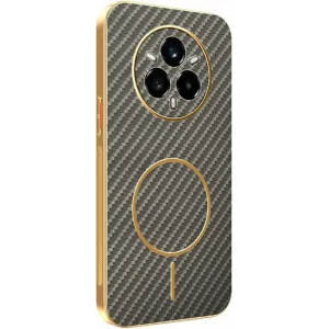Phonesta Luxury Carbon Fiber Back Cover hoesje met MagSafe voor Realme 14 Pro Plus - Bruin