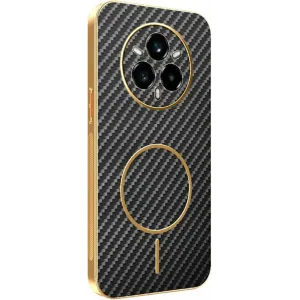 Phonesta Luxury Carbon Fiber Back Cover hoesje met MagSafe voor Realme 14 Pro Plus - Zwart