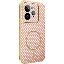 Phonesta Luxury Carbon Fiber Back Cover hoesje met MagSafe voor Realme GT 7 Pro - Roze