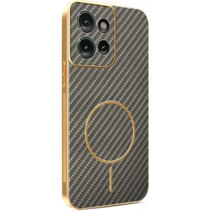 Phonesta Luxury Carbon Fiber Back Cover hoesje met MagSafe voor Motorola Edge 50 - Bruin