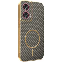 Phonesta Luxury Carbon Fiber Back Cover hoesje met MagSafe voor Motorola Edge 50 Fusion - Bruin