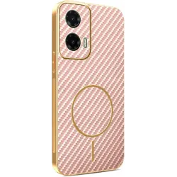 Phonesta Luxury Carbon Fiber Back Cover hoesje met MagSafe voor Motorola Moto G35 - Roze