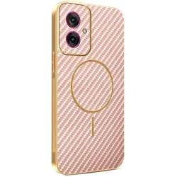 Phonesta Luxury Carbon Fiber Back Cover hoesje met MagSafe voor Motorola Moto G55 - Roze