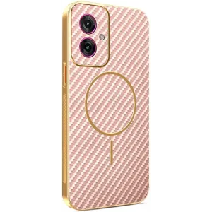 Phonesta Luxury Carbon Fiber Back Cover hoesje met MagSafe voor Motorola Moto G55 - Roze