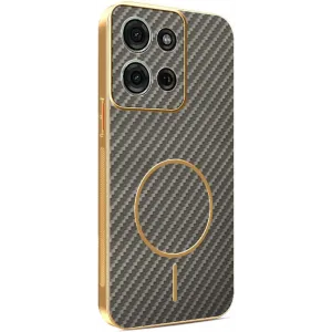 Phonesta Luxury Carbon Fiber Back Cover hoesje met MagSafe voor Motorola Moto G75 - Bruin