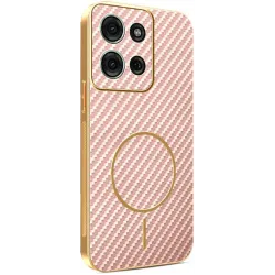 Phonesta Luxury Carbon Fiber Back Cover hoesje met MagSafe voor Motorola Moto G75 - Roze