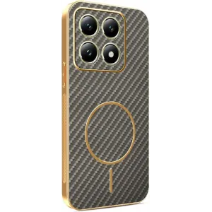 Phonesta Luxury Carbon Fiber Back Cover hoesje met MagSafe voor Xiaomi 14T - Bruin