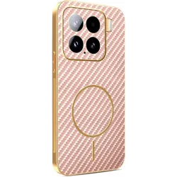 Phonesta Luxury Carbon Fiber Back Cover hoesje met MagSafe voor Xiaomi 15 - Roze