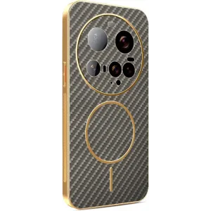 Phonesta Luxury Carbon Fiber Back Cover hoesje met MagSafe voor Xiaomi 15 Ultra - Bruin