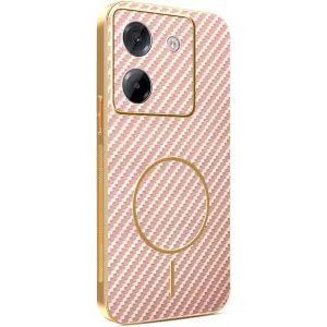 Phonesta Luxury Carbon Fiber Back Cover hoesje met MagSafe voor Xiaomi Poco M7 Pro - Roze