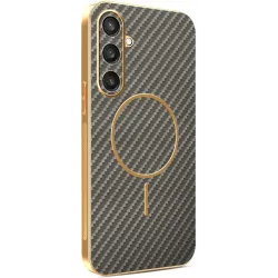 Phonesta Luxury Carbon Fiber Back Cover hoesje met MagSafe voor Samsung Galaxy S25/S24 - Bruin