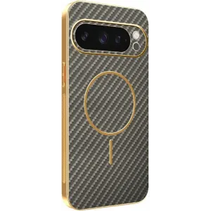 Phonesta Luxury Carbon Fiber Back Cover hoesje met MagSafe voor Google Pixel 9 Pro - Bruin