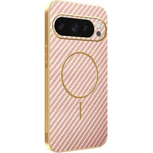 Phonesta Luxury Carbon Fiber Back Cover hoesje met MagSafe voor Google Pixel 9 Pro - Roze