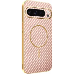 Phonesta Luxury Carbon Fiber Back Cover hoesje met MagSafe voor Google Pixel 9 Pro XL - Roze