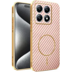 Phonesta Luxury Carbon Fiber Back Cover hoesje met MagSafe voor Xiaomi 15T - Roze