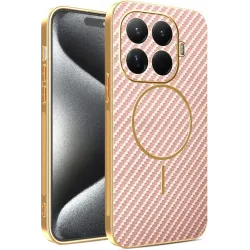 Phonesta Luxury Carbon Fiber Back Cover hoesje met MagSafe voor Xiaomi 15T Pro - Roze